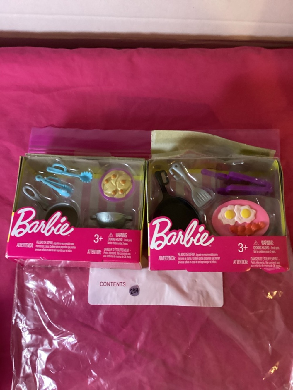 299-Lot of Two Barbie Cooking Accessory Sets Breakfast Pack & Pasta Pack